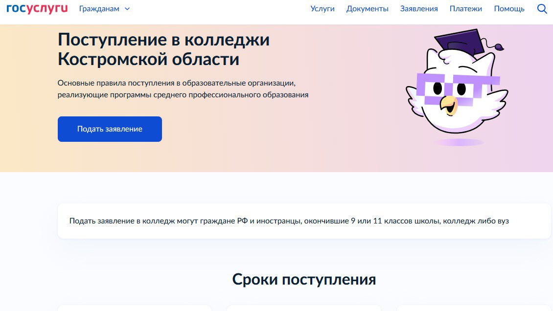 Жителям Костромской области доступен сервис «Поступление в колледжи онлайн»